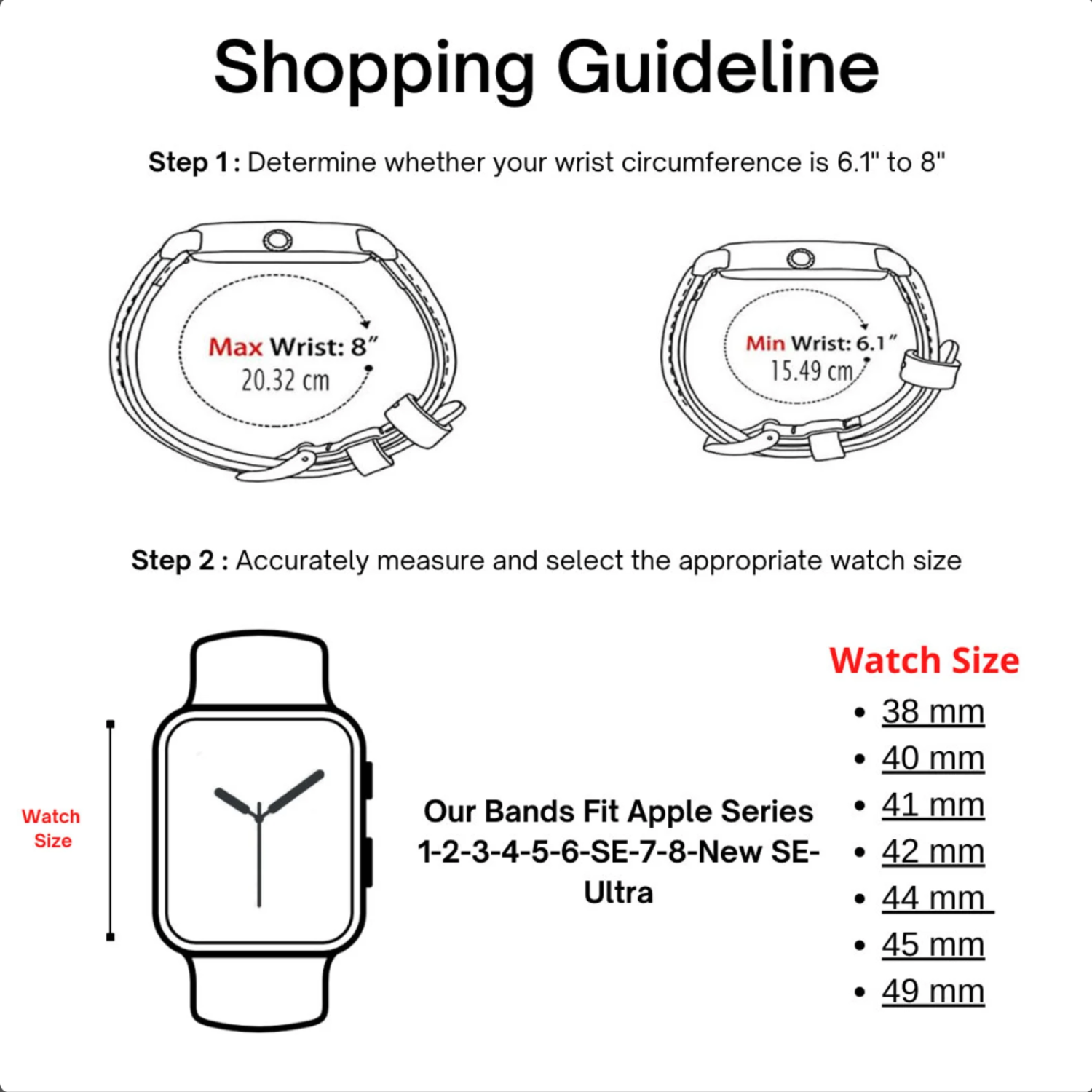 Luxury Double Wrap Black Leather Apple Watch Band - San Diego