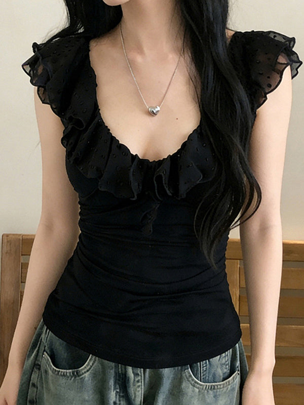 Black Ruffles Short Sleeve