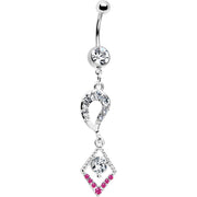 Clear Gem Lucky Pink Gem Drop Belly Ring