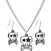 Starry Eyed Skull and Crossbones Earring and Necklace Set