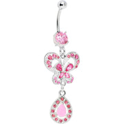 Pink Gem Butterfly Teardrop Belly Ring