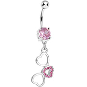 Pale Pink Gem Flowing Hearts Belly Ring