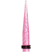 0G Pink Acrylic Silver Glitter Taper
