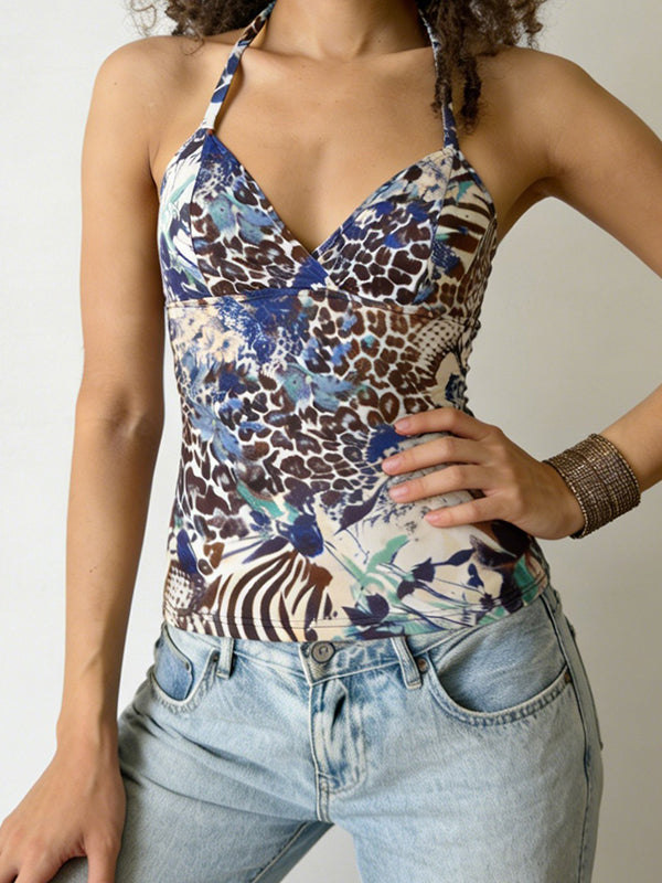 Retro-Style Unique Prints Halter Vest