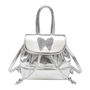 Small silver backpack, bag women's fashion versatile travel mini backpack, student bag, small women backpack purse