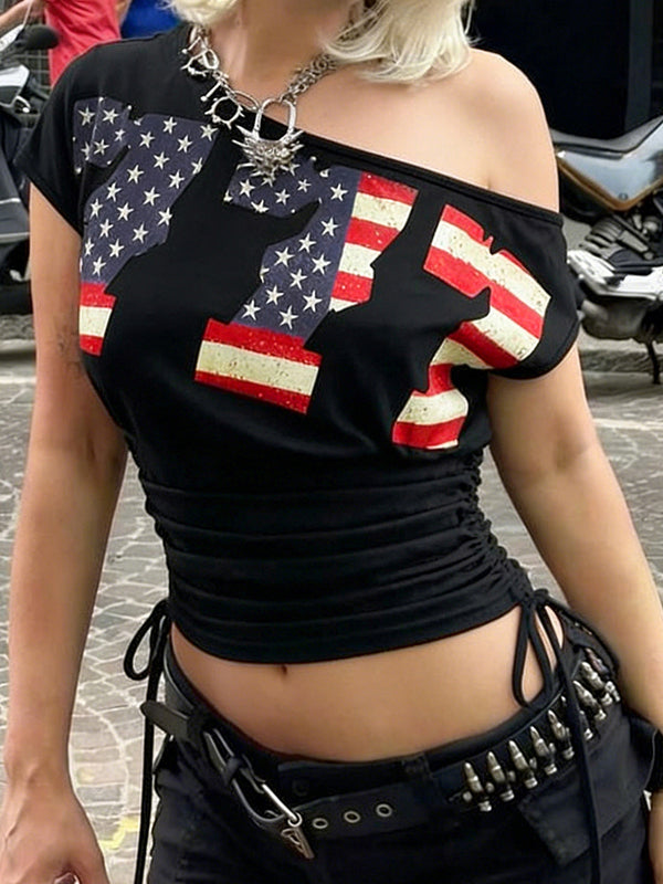 Y2K Off-The-Shoulder Short Sleeve