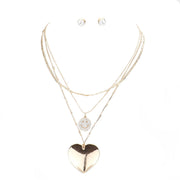 3PCS Stone Embellished Smile Metal Heart Pendant Jewelry Set