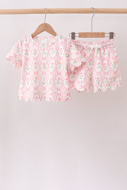 Floral Silky Scalloped Short Set