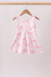 Pink Performance Bow Print Scalloped Dress