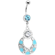 Aqua Gem Encrusted Ellipse Belly Ring