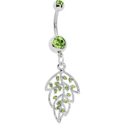 Green Gem Open Leaf Belly Ring
