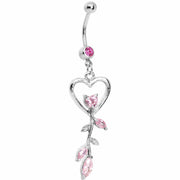 Pink Gem Heart Rose Flower Floral Belly Ring