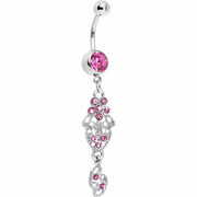 Pink Gem Floral Lace Filigree Dangle Belly Ring