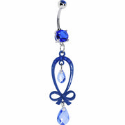 Dazzling Blue Gem Ribbon Dangle Belly Ring