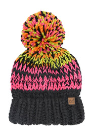 C.C Multi Color Chunky Yarn Pom Beanie