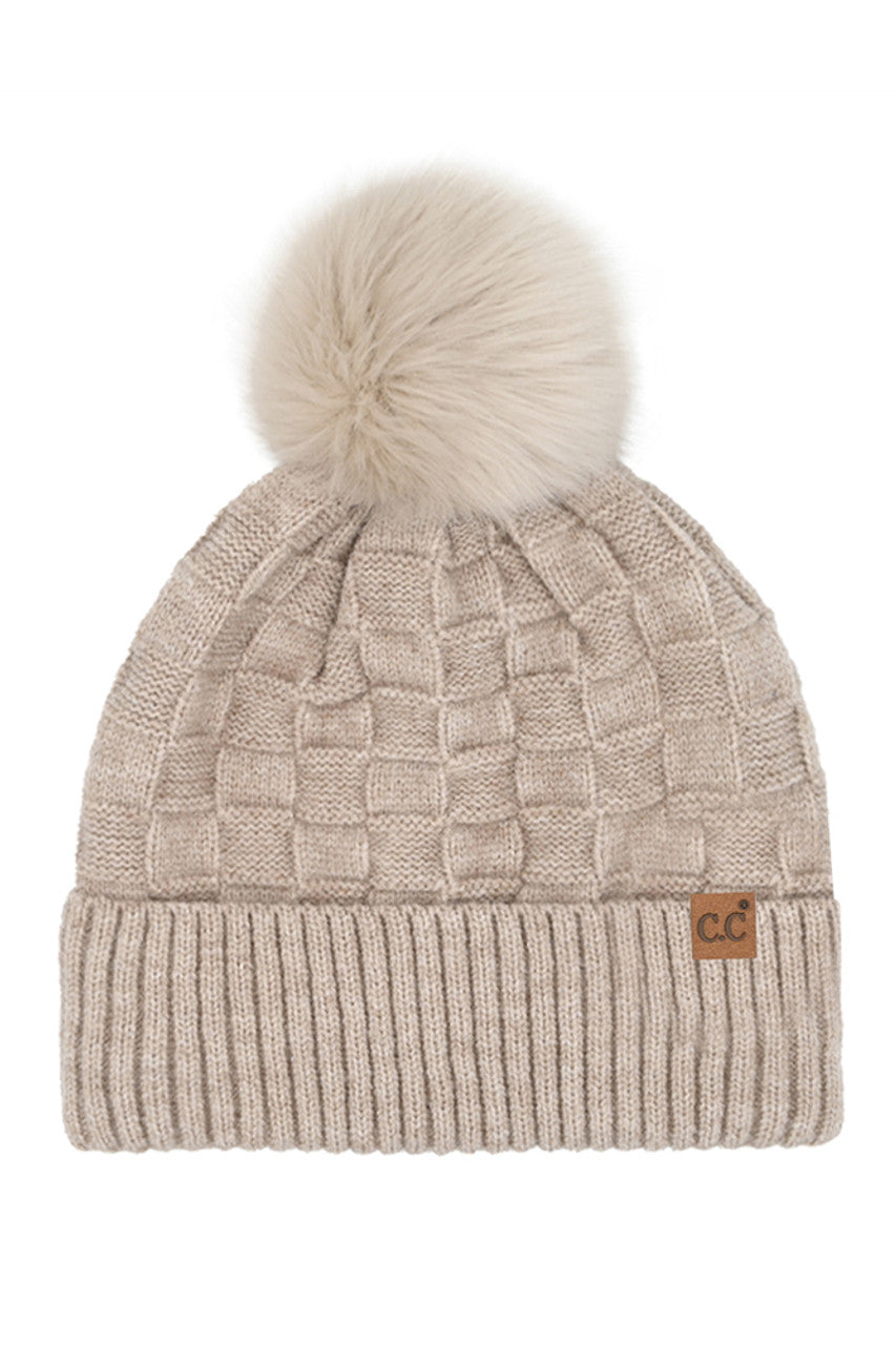C.C Weaving Texture Knit Pom Beanie