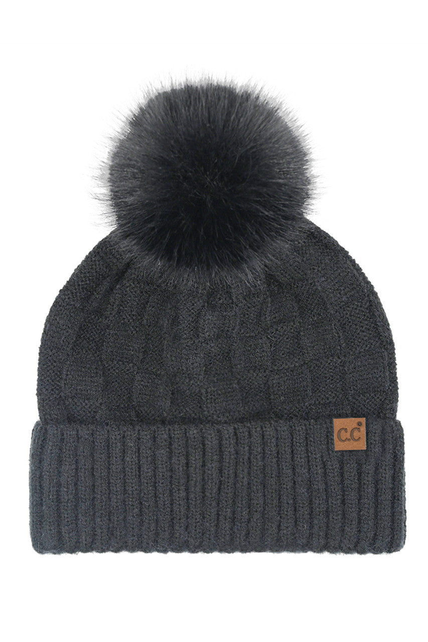 C.C Weaving Texture Knit Pom Beanie