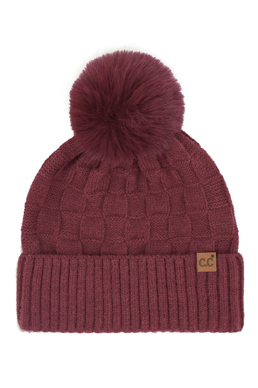 C.C Weaving Texture Knit Pom Beanie