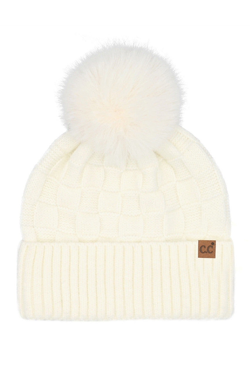 C.C Weaving Texture Knit Pom Beanie