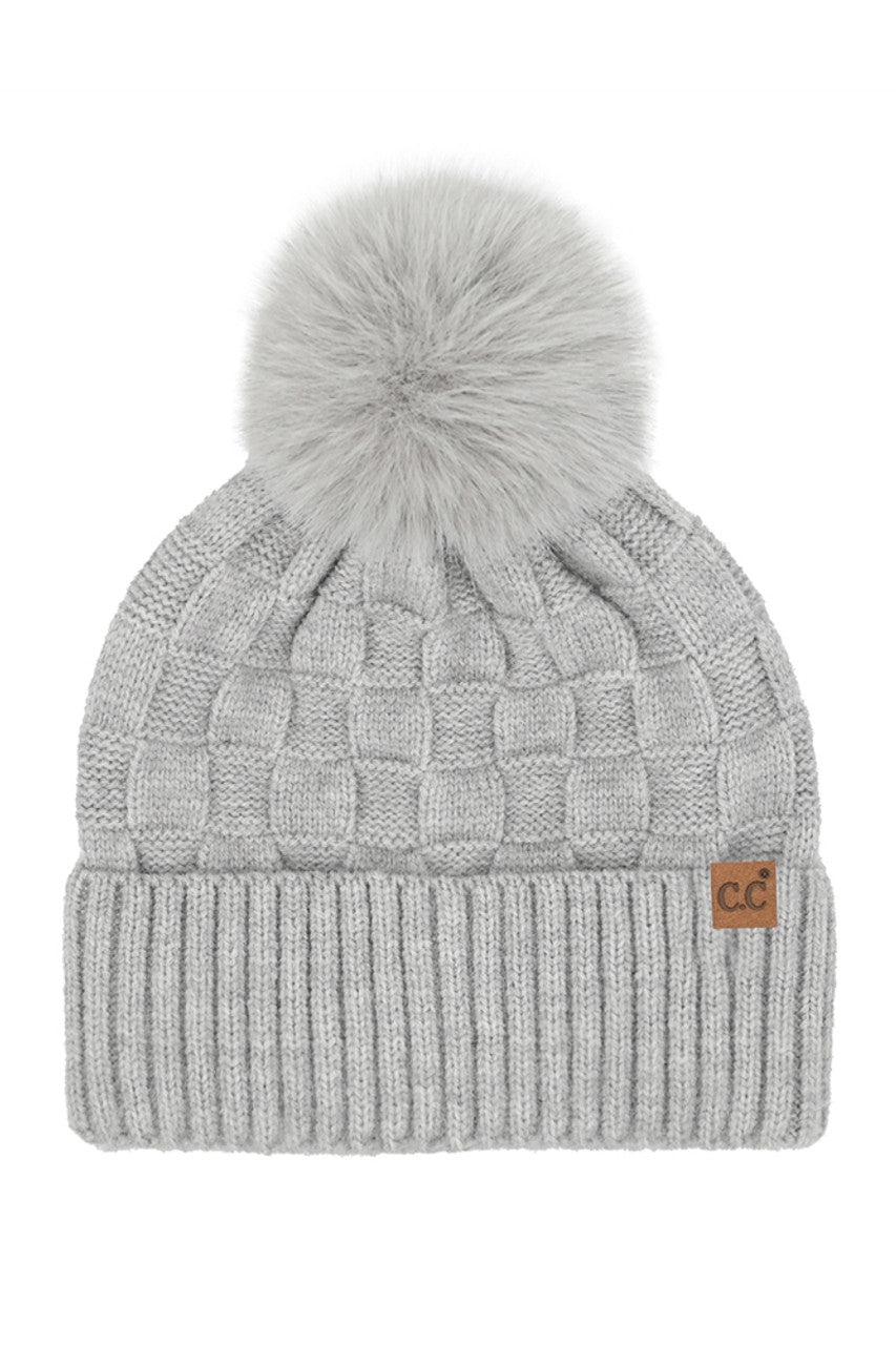 C.C Weaving Texture Knit Pom Beanie