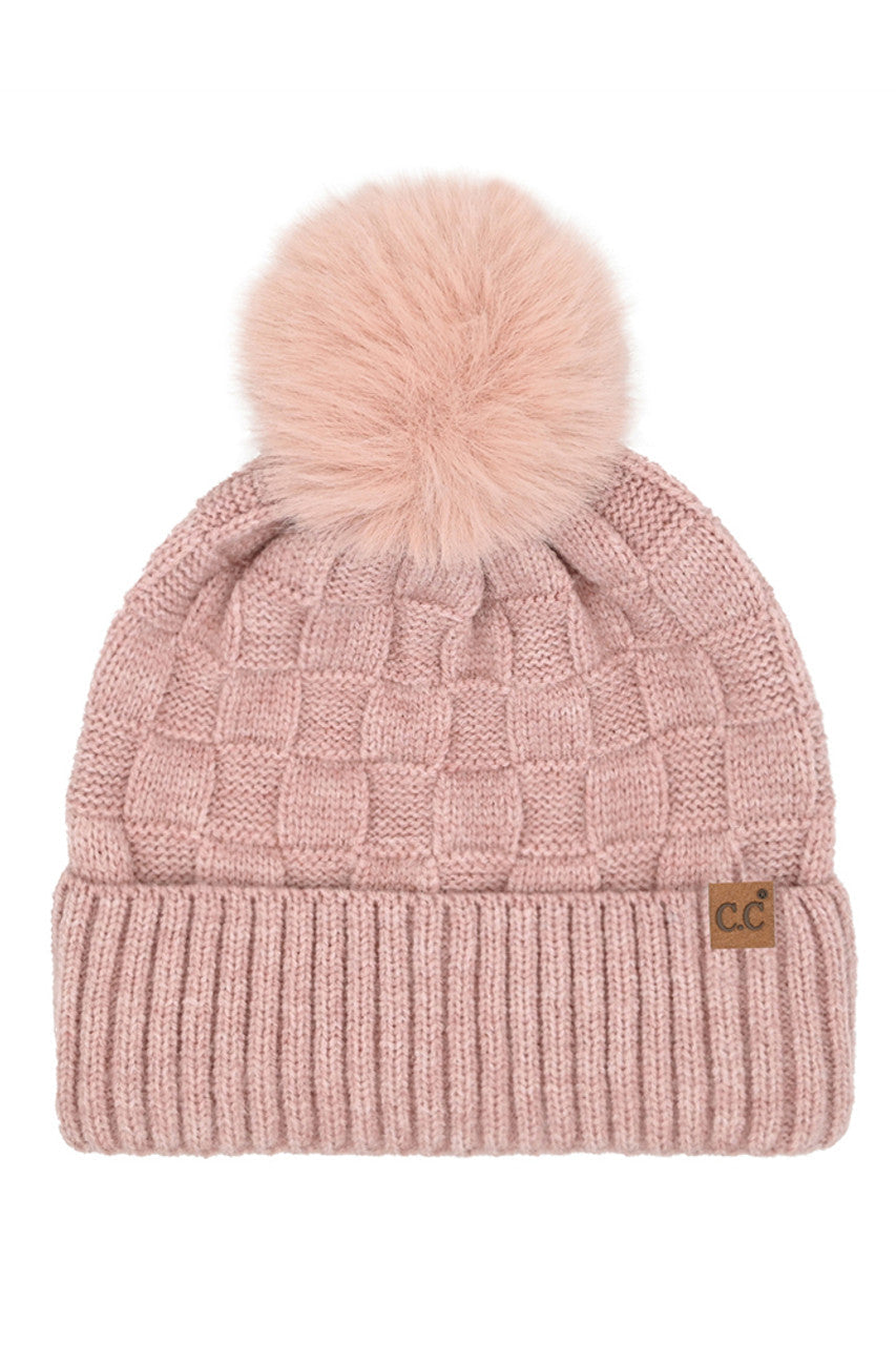 C.C Weaving Texture Knit Pom Beanie