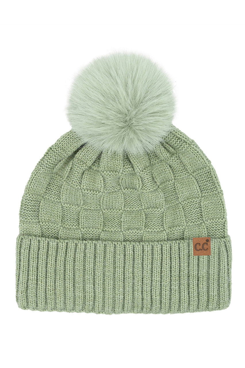 C.C Weaving Texture Knit Pom Beanie