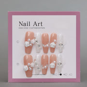 3D White Rose Acrylic Nails handmade