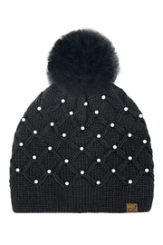 C.C Allover Pearl Crochet Pom Beanie