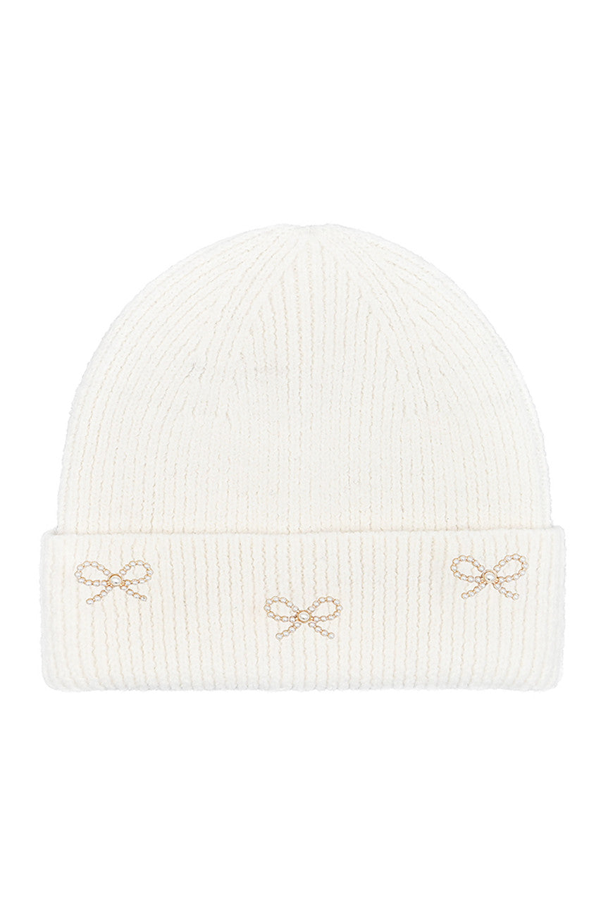 C.C Pearl Bow Charm Cuff Beanie