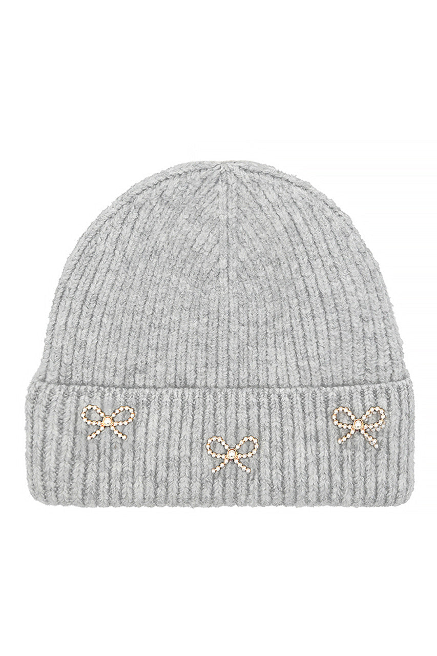 C.C Pearl Bow Charm Cuff Beanie