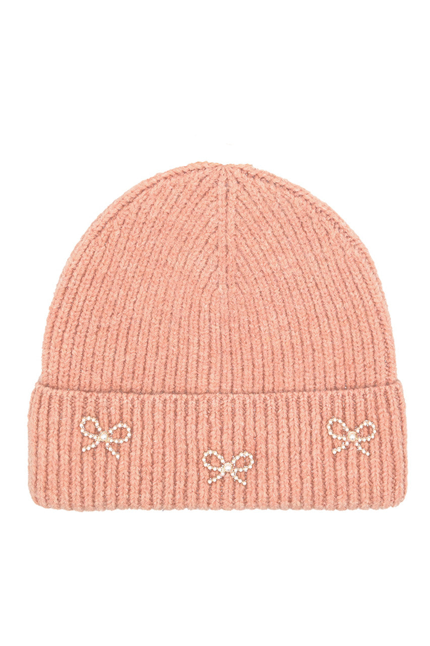 C.C Pearl Bow Charm Cuff Beanie
