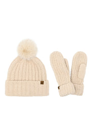 C.C Cozy Yarn Beanie Winter Hat & Mitten Set