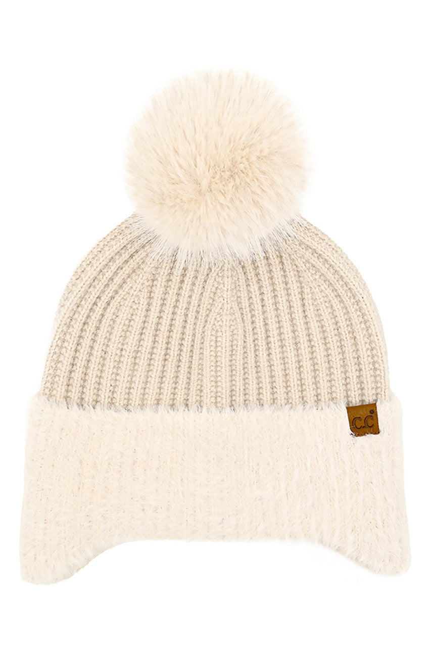 C.C Fur Earflap Pom Beanie