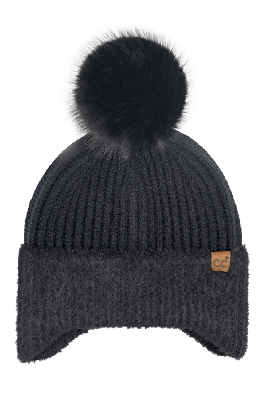 C.C Fur Earflap Pom Beanie