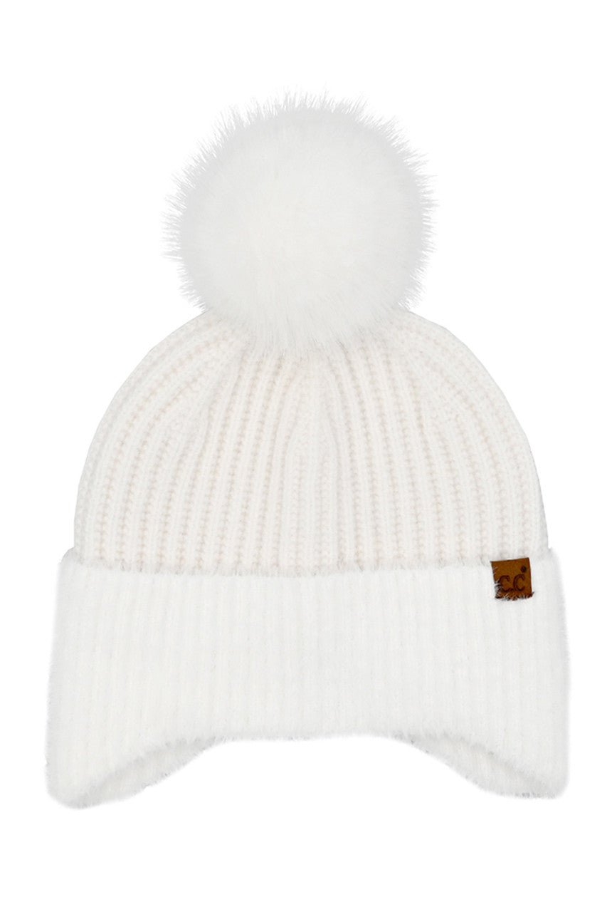 C.C Fur Earflap Pom Beanie