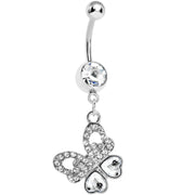 Crystalline Gem Paved Heart Wing Butterfly Belly Ring