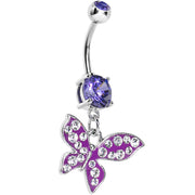 Violet Gem Paved Flyaway Butterfly Belly Ring
