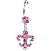 Pink Gem Fleur de Lis Belly Ring