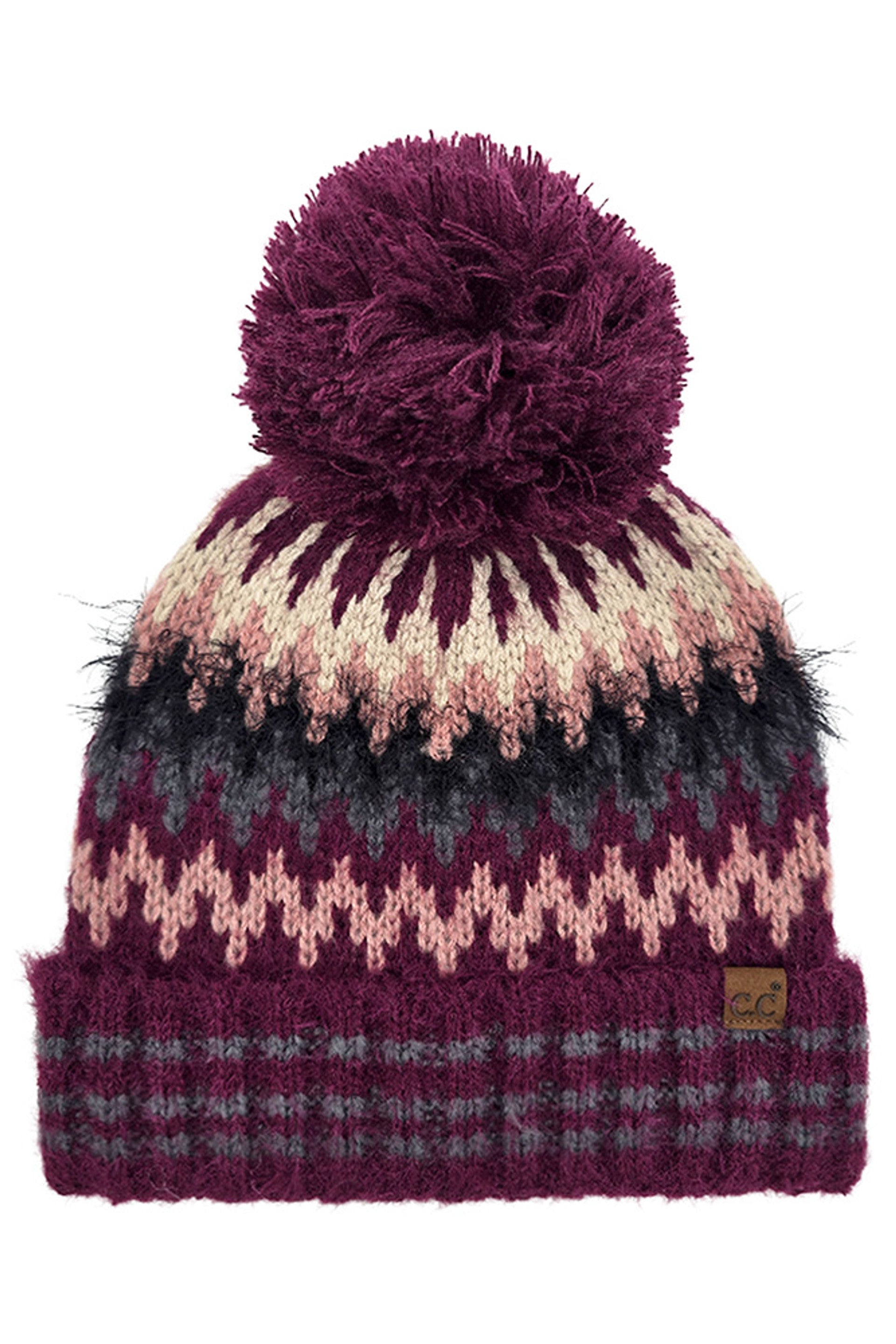 C.C Multi Color Chevron Pom Beanie