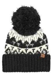 C.C Geometric Pattern Yarn Pom Beanie