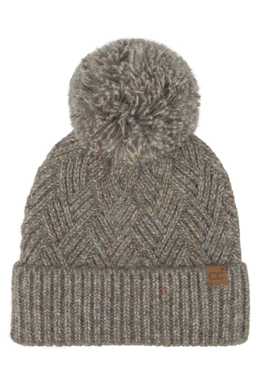 C.C Criss-Cross Pattern Yarn Pom Beanie