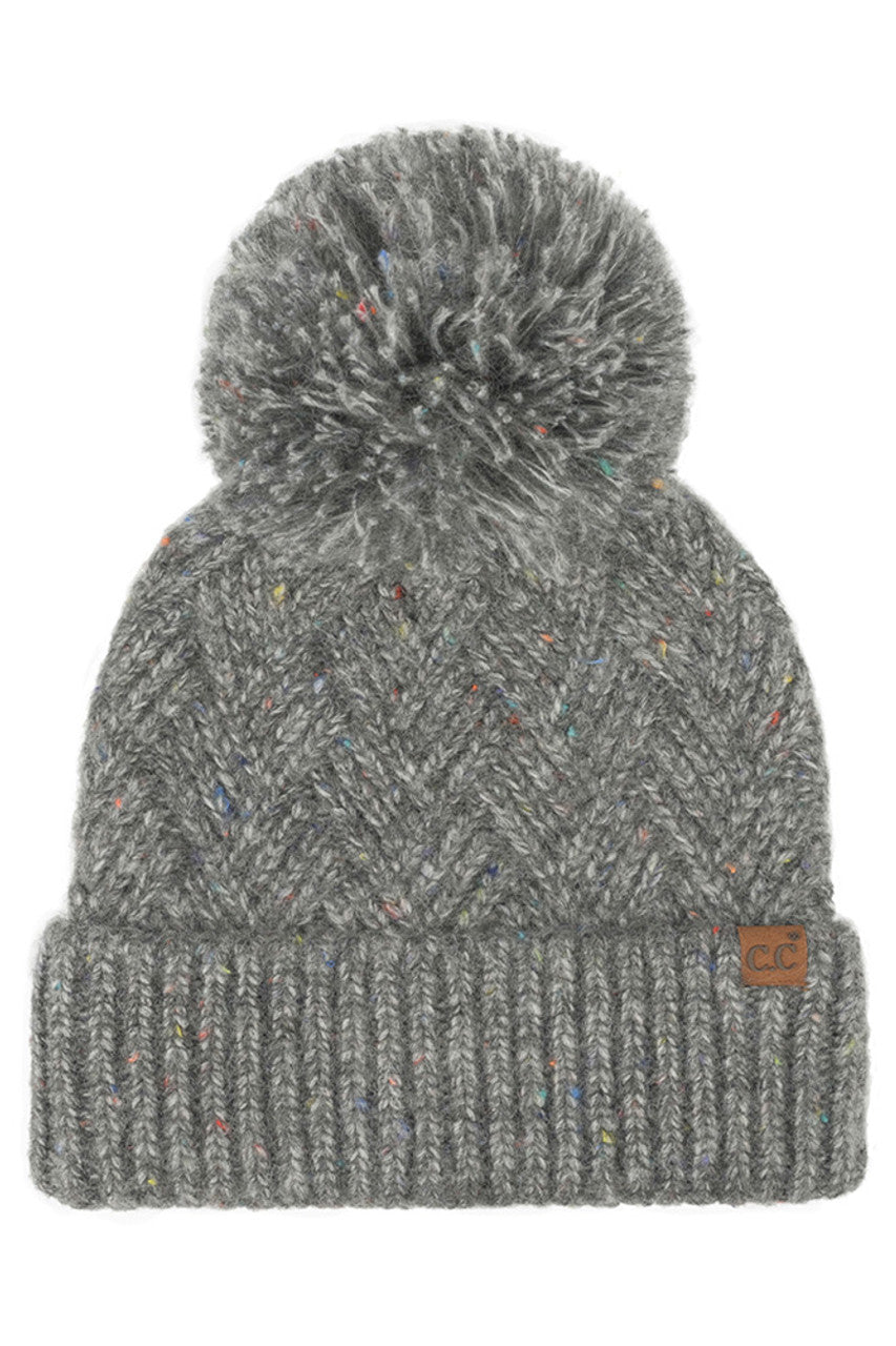 C.C Criss-Cross Pattern Yarn Pom Beanie