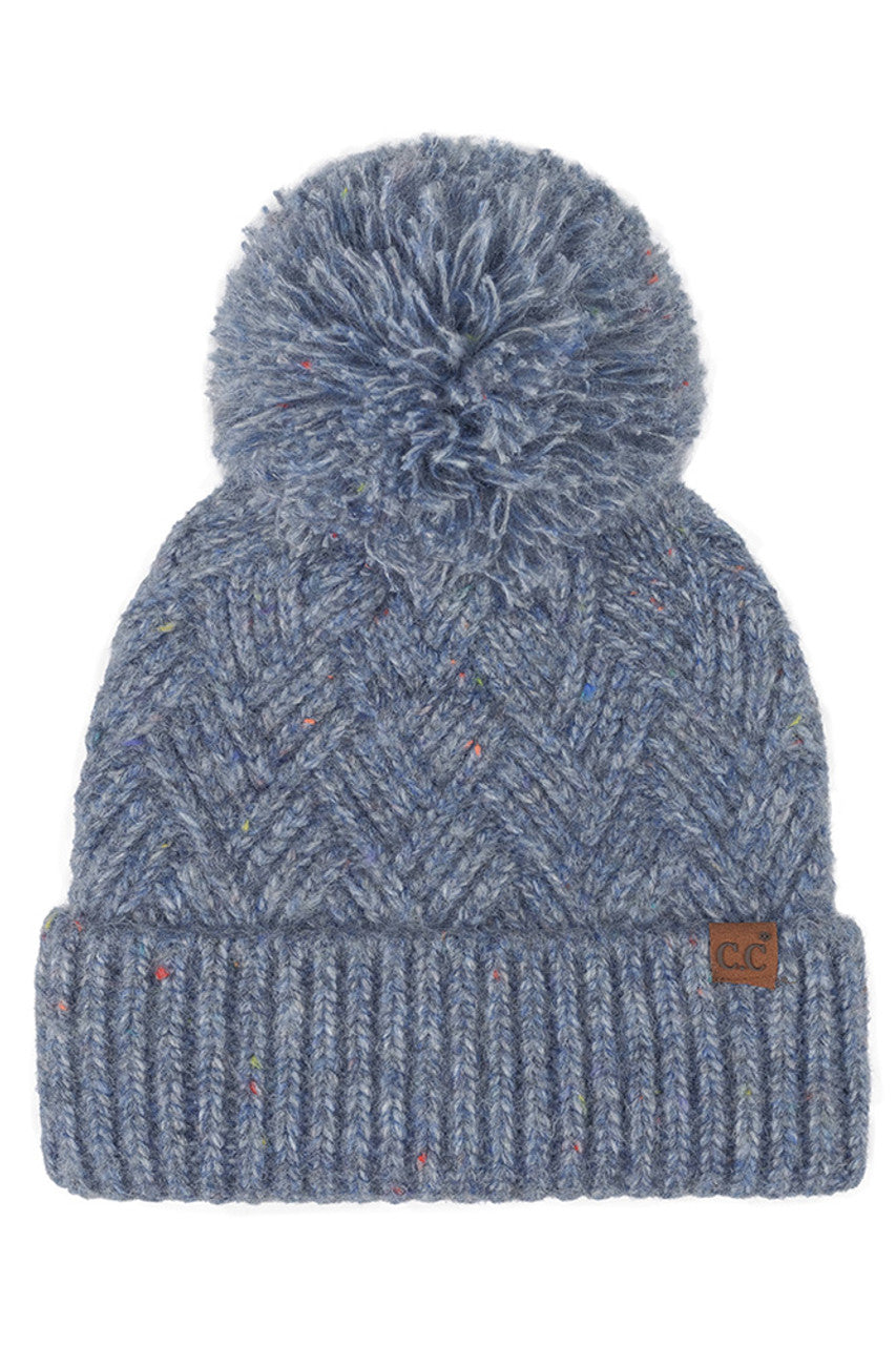 C.C Criss-Cross Pattern Yarn Pom Beanie