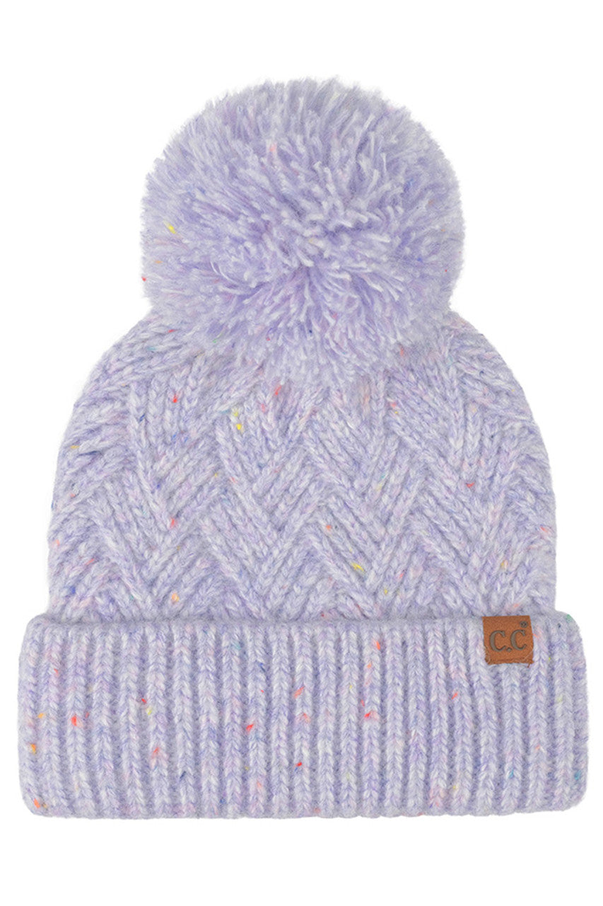 C.C Criss-Cross Pattern Yarn Pom Beanie