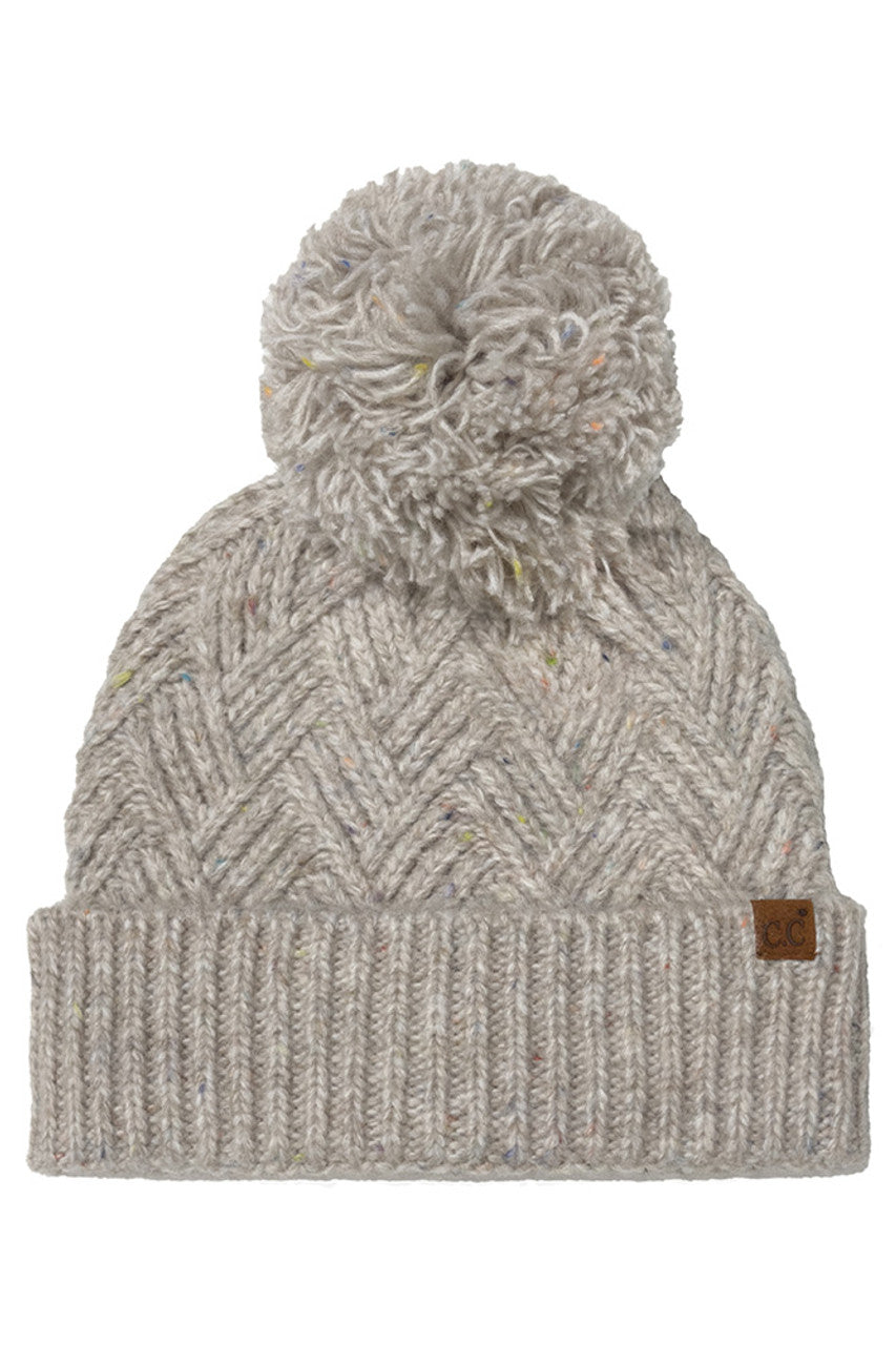 C.C Criss-Cross Pattern Yarn Pom Beanie