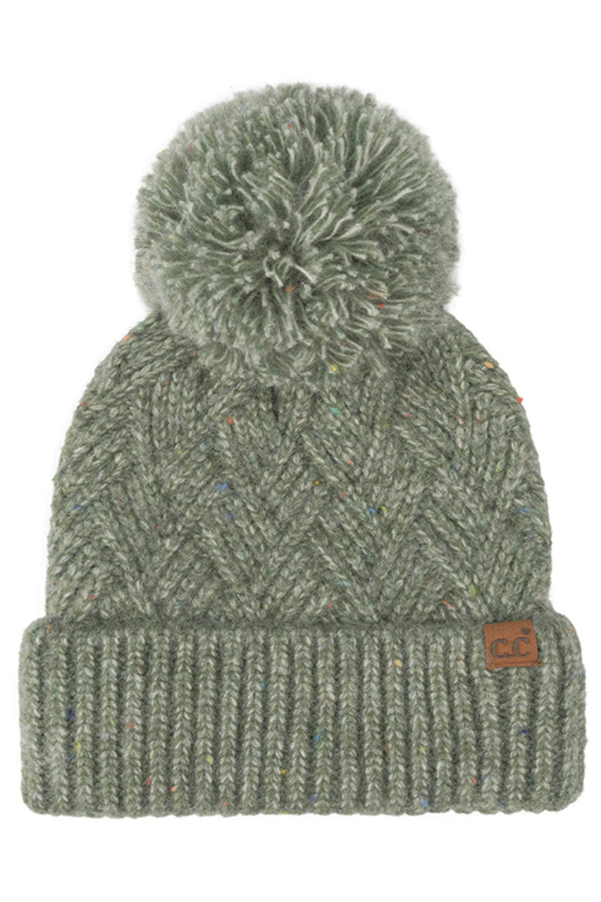 C.C Criss-Cross Pattern Yarn Pom Beanie