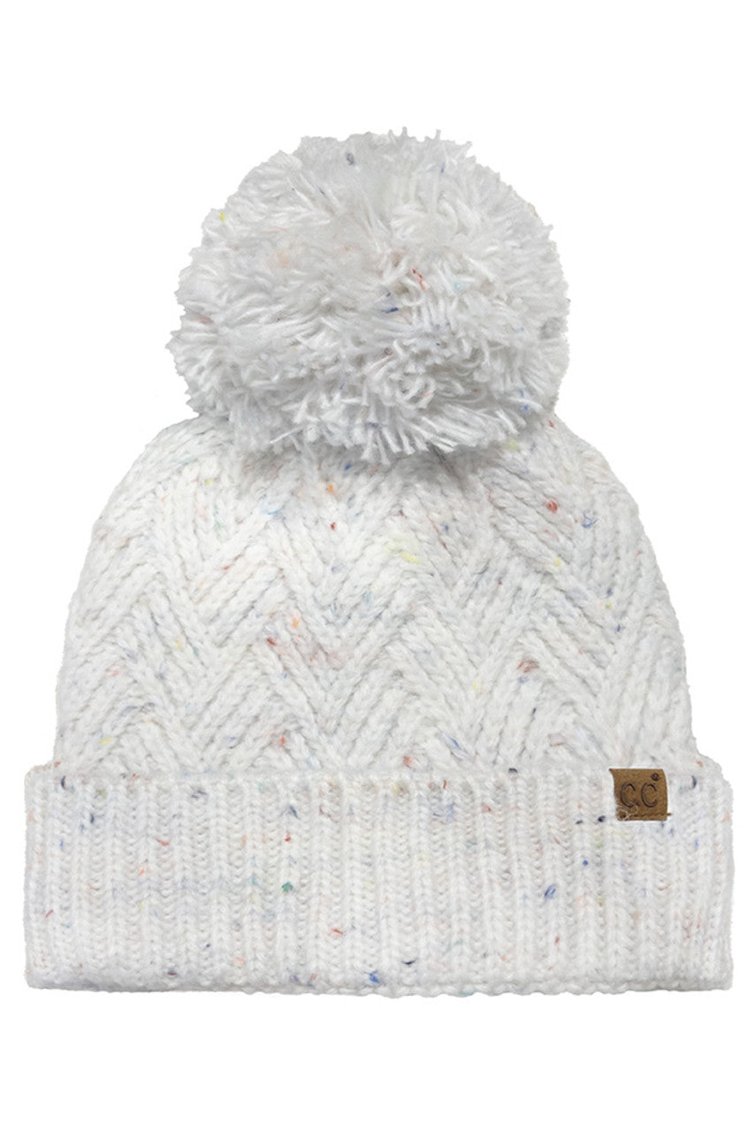 C.C Criss-Cross Pattern Yarn Pom Beanie