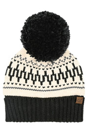 C.C Fair Isle Pattern Yarn Pom Beanie
