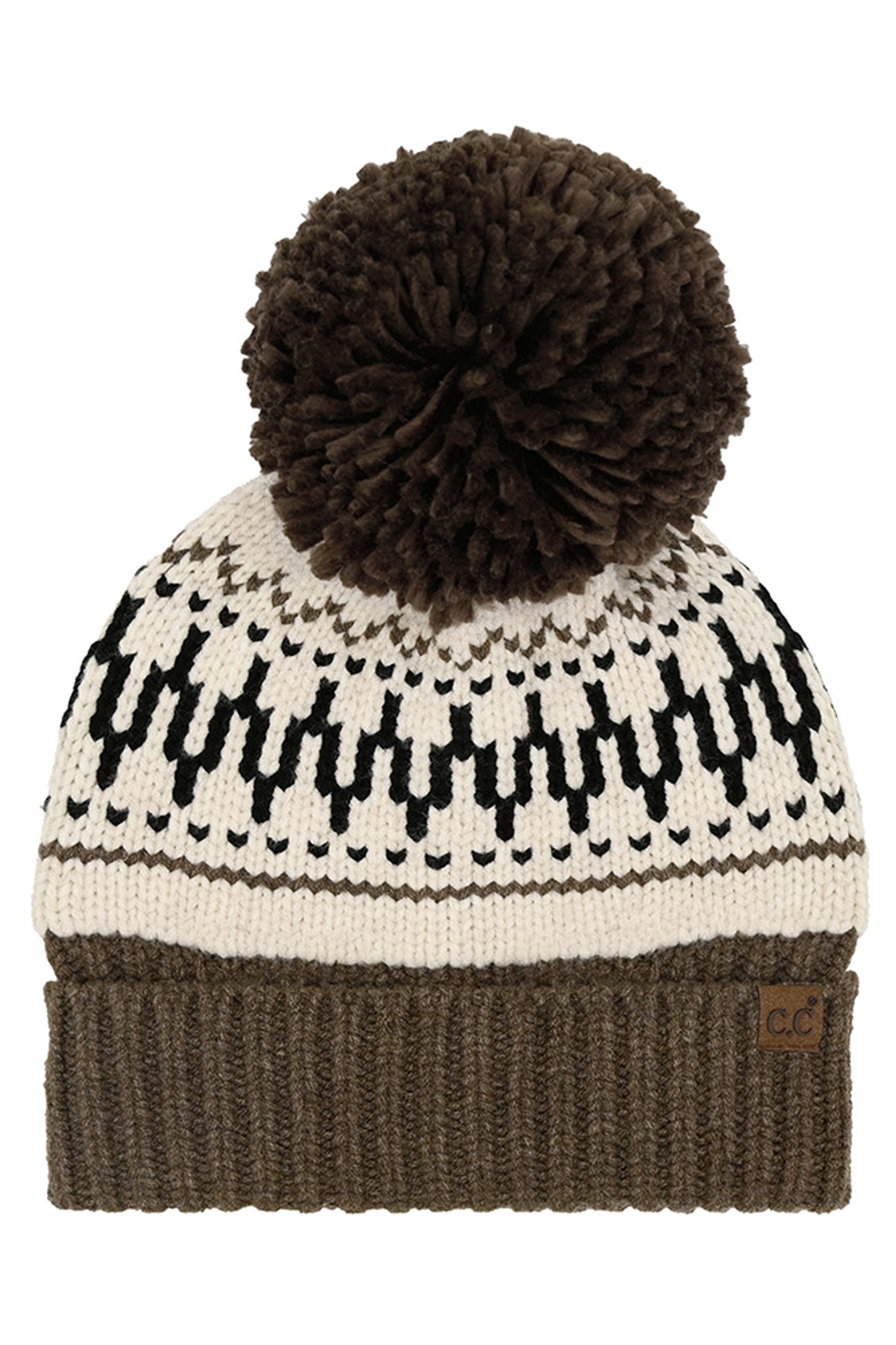 C.C Fair Isle Pattern Yarn Pom Beanie