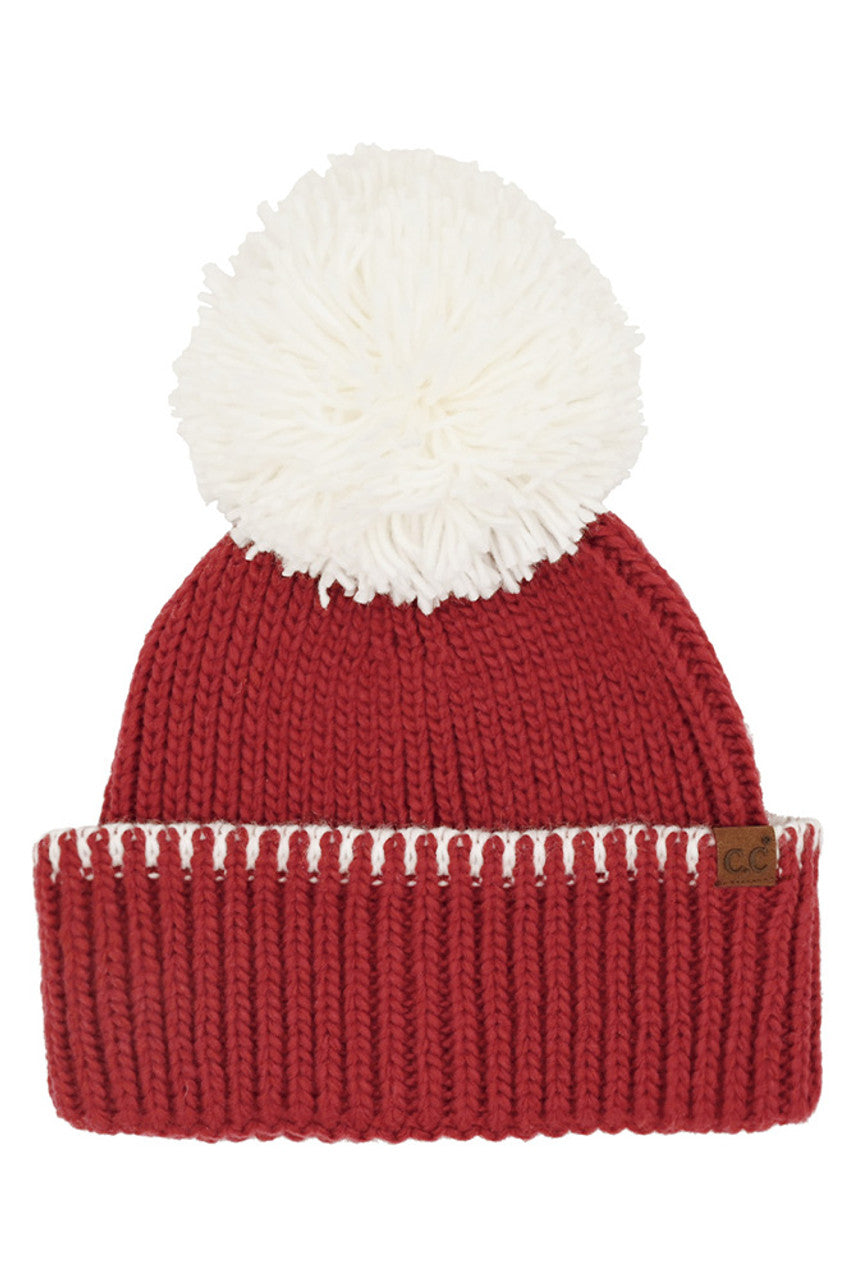 C.C Yarn Pom Game Day Team Stitch Point Beanie